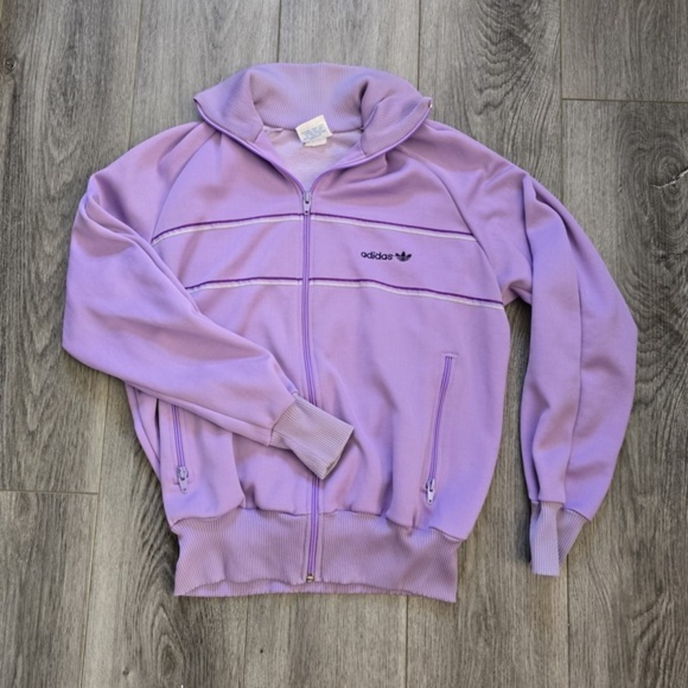 Rare Women's 80s VTG Light Purple Adidas Tracksuit Jacket White & Blue Tag Large